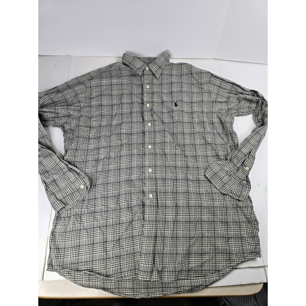 Polo Ralph Lauren Mens‎ Lowell Sport 100% Cotton Button Up Shirt Black Gray XL